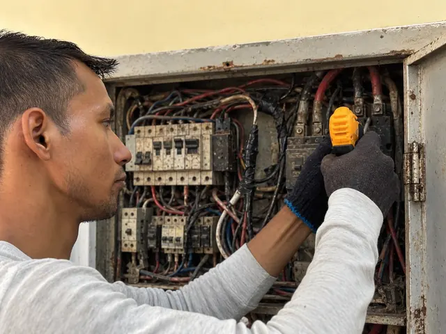 Quadro elétrico aberto e antigo antes da organização