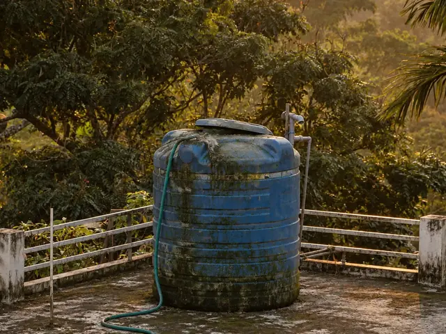 Caixa d'água desgastada antes da vedação