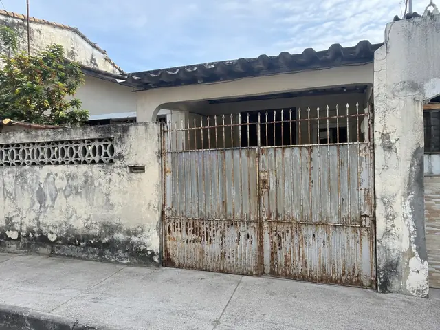 Portão antigo com ferrugem e pintura desgastada